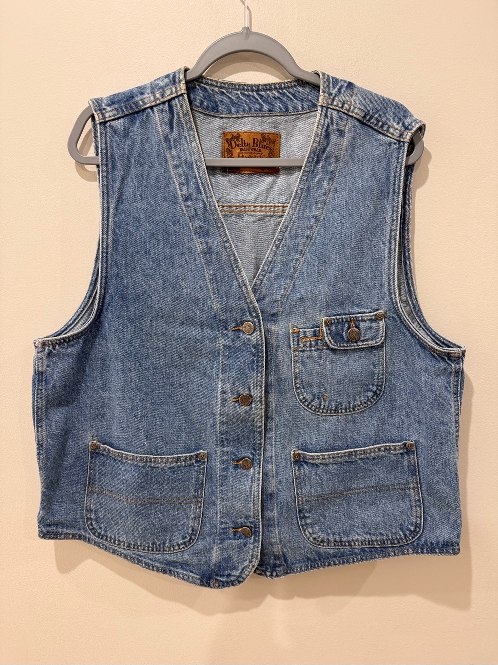 Vtg Denim 100% Cotton XL Cargo Vest